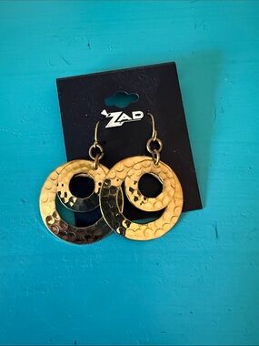 New ZAD Textured Gold Double Circle Dangle Earrings